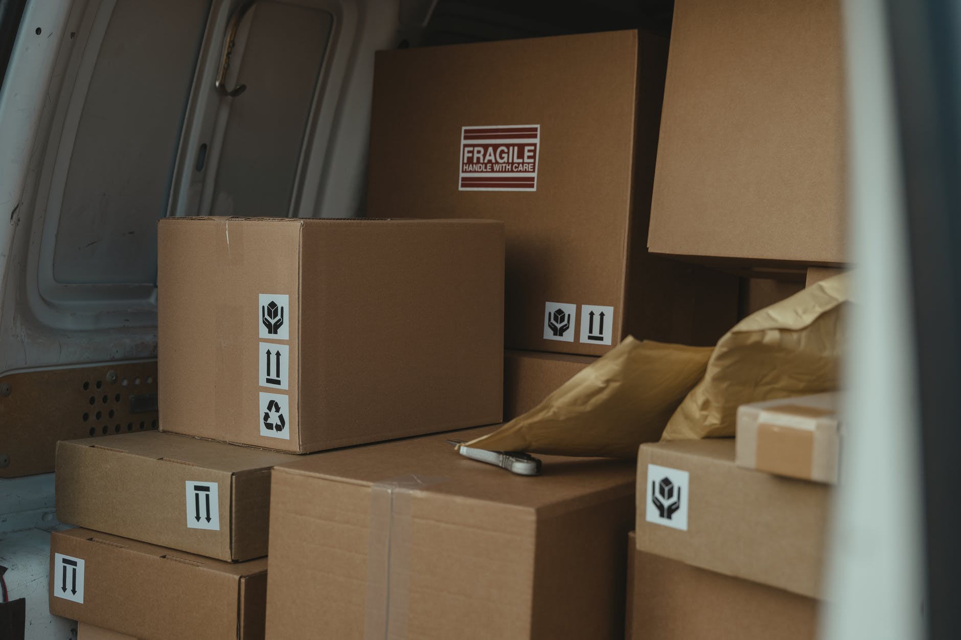 parcels inside a delivery van